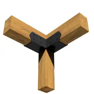 Metal and wood pergola corner joint for outdoor structures.