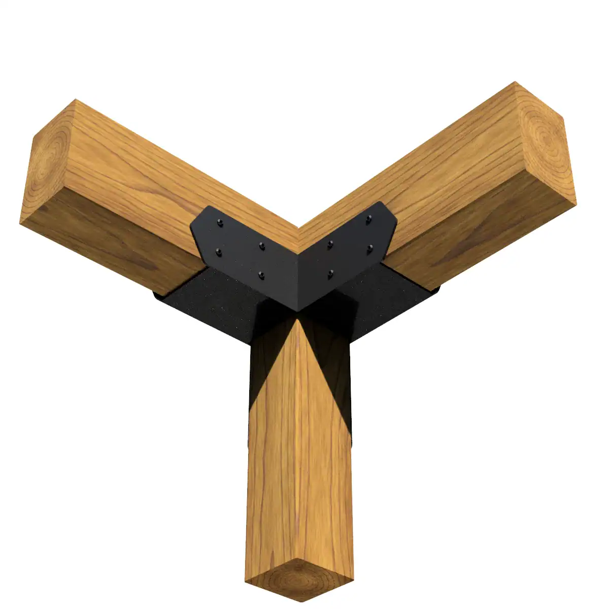 Metal and wood pergola corner joint for outdoor structures.