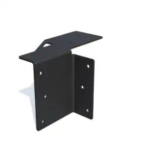L-shaped steel connector for pergola construction and support.