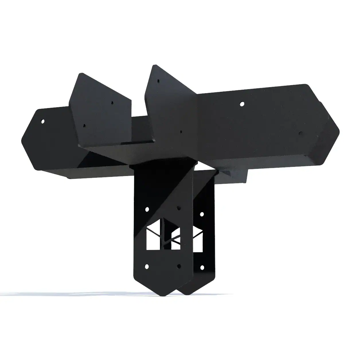 Corner support component for pergola construction and design.
