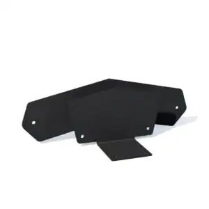 Black rafter joint connector for pergola construction.