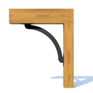 Shoulder support bracket for pergola construction, durable wood and metal connection component.