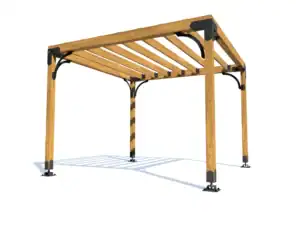 Aluminium and wood pergola for garden shade and outdoor living space.
