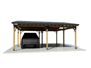 Elegant wooden pergola with a carport for outdoor shade and protection.