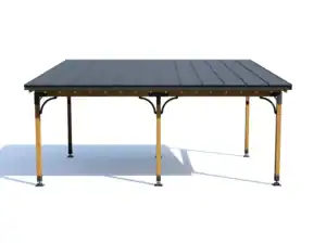 Elegant outdoor pergola with durable metal roof and wooden supports.