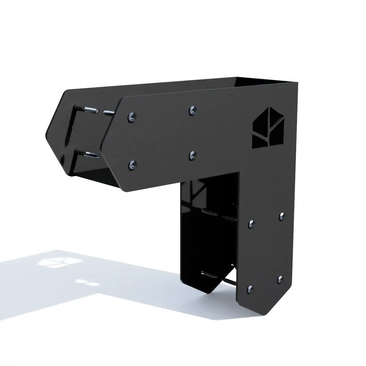 Corner connector for Strong Pergola UNO outdoor structure, black metal component.